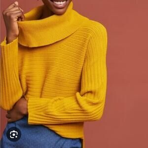 Anthropologie Moth Ribbed Turtleneck Sweater Small Mustard Yellow
